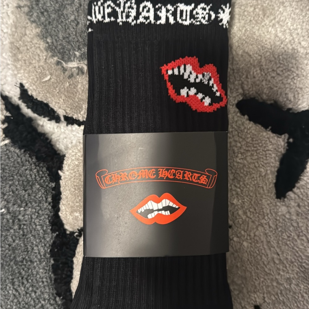 Chrome Hearts Black Socks with Red Lips Motif